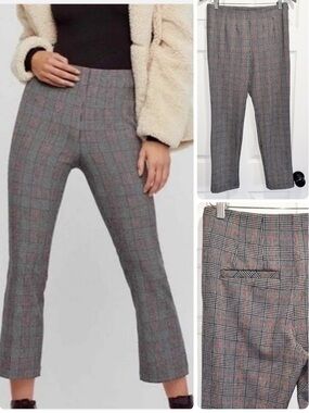 Free People Gray Plaid Houndstooth Pants Size Stretch Side Zip Pull On Size 4